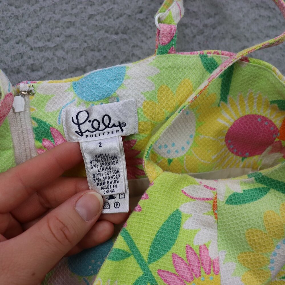 VTG Lilly Pulitzer Dress Womens 2 Multicolor Floral Spaghetti Straps Preppy - Picture 9 of 12